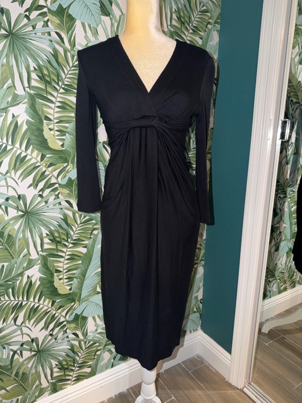 BCBGMaxAzria Black Twist-Front V-Neck Long Sleeve Dress